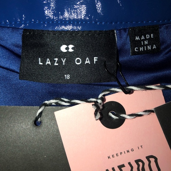 NWT Lazy Oaf Feeling Blue Vinyl Skirt Multi Zip Front Size US 18 Mini Skirt - Picture 13 of 16